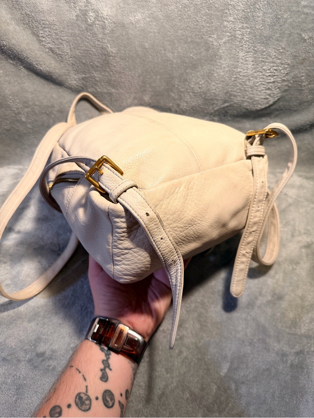 HOBO International Cliff Cream Leather Backpack with Gold Hardware - Picture 10 of 12